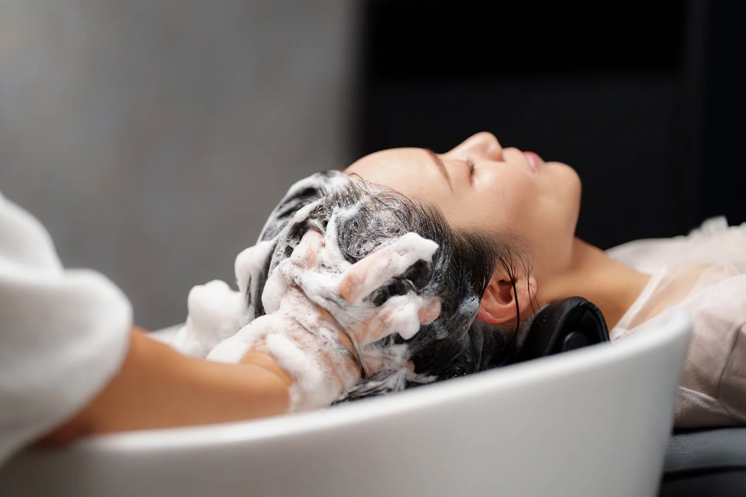 Head spa treatment in progress